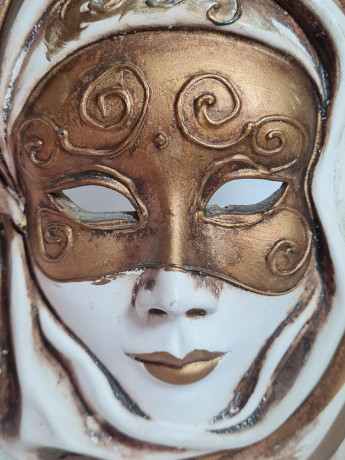 Маска винтажная Vendig Maske с бежево-золотистых тонах, керамика, 30 см, Германия, 1970-80гг.