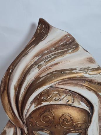 Маска винтажная Vendig Maske с бежево-золотистых тонах, керамика, 30 см, Германия, 1970-80гг.