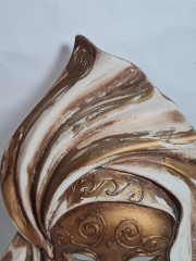 Маска винтажная Vendig Maske с бежево-золотистых тонах, керамика, 30 см, Германия, 1970-80гг.