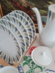 Thomas Чайный фарфоровый набор &quot;Листья&quot; в зелено-синих тонах, Германия, 1960-70гг.