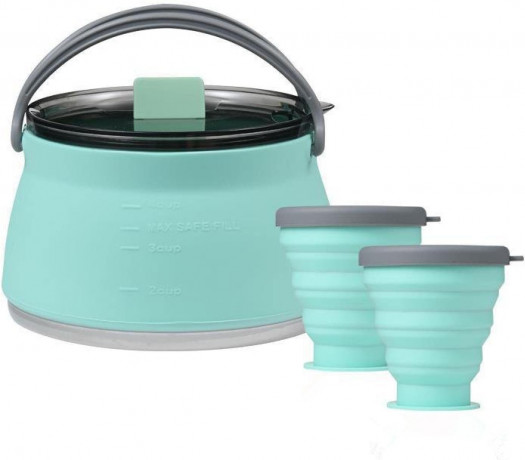 KINOMI KINOMI Wasserkessel Silikon-Faltkessel-Set tragbar Faltkessel Silikonschale Faltbecher, Edelstahl (Outdoor-Kochgeschirr, Ultraleicht), Campingkessel Reisekessel Blau Чайник KINOMI Силиконовый складной набор чайников Портативный складной чайник Сили