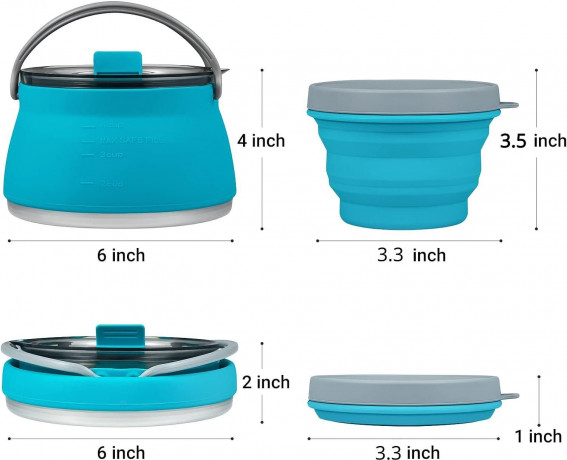 KINOMI KINOMI Wasserkessel Silikon-Faltkessel-Set tragbar Faltkessel Silikonschale Faltbecher, Edelstahl (Outdoor-Kochgeschirr, Ultraleicht), Campingkessel Reisekessel Blau Чайник KINOMI Силиконовый складной набор чайников Портативный складной чайник Сили
