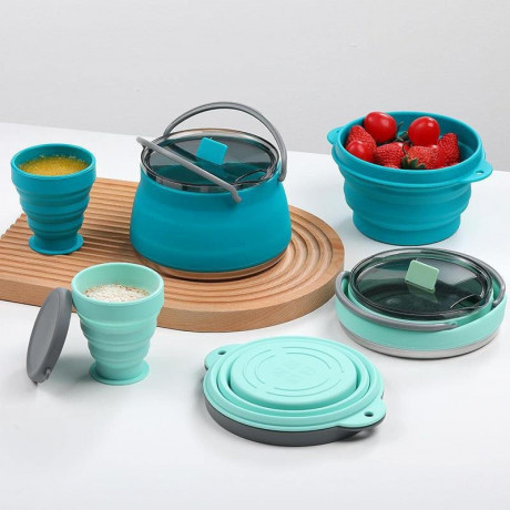 KINOMI KINOMI Wasserkessel Silikon-Faltkessel-Set tragbar Faltkessel Silikonschale Faltbecher, Edelstahl (Outdoor-Kochgeschirr, Ultraleicht), Campingkessel Reisekessel Blau Чайник KINOMI Силиконовый складной набор чайников Портативный складной чайник Сили