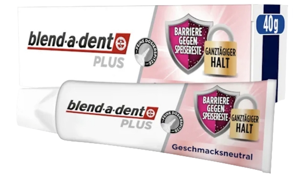 blend-a-dent Haftcreme Plus Barriere gegen Speisereste geschmacksneutral, 40 g x 3stk, Крем-клей для фиксации зубных протезов Plus Барьер против остатков пищи, без вкусовых добавок, 40 г х 3 штуки