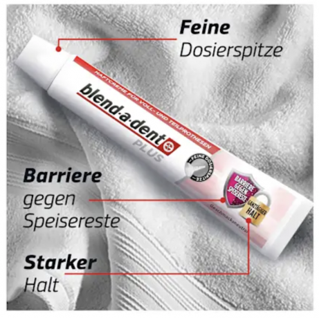 blend-a-dent Haftcreme Plus Barriere gegen Speisereste geschmacksneutral, 40 g x 3stk, Крем-клей для фиксации зубных протезов Plus Барьер против остатков пищи, без вкусовых добавок, 40 г х 3 штуки