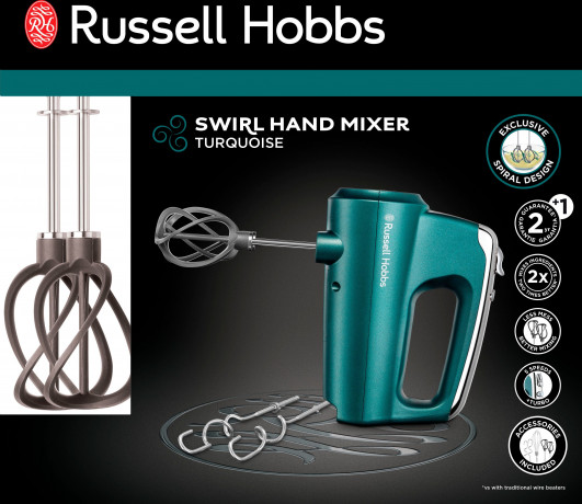 RUSSELL HOBBS RUSSELL HOBBS Handmixer SWIRL, 350 W, Turkis  Ручной смеситель RUSSELL HOBBS SWIRL, 350 Вт, бирюзовый
