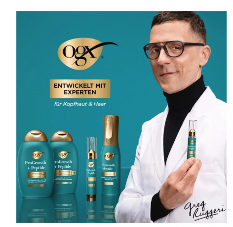 OGX ProGrowth + Peptide shampoo, 385ml, Шампунь для роста и укрепления волос ProGrowth + Peptide против выпадения и ломкости, пептиды и миндальная кислота, для тонких и ослабленных волос, 385мл
