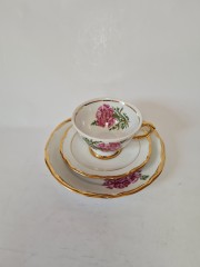 St. BAVARIA Винтажное Чайное трио &quot;Розовые гвоздики&quot; с позолотой Германия, 1960-70гг.