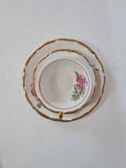 St. BAVARIA Винтажное Чайное трио &quot;Розовые гвоздики&quot; с позолотой Германия, 1960-70гг.