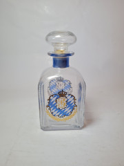 Бутылка для напитков винтажная, стекло с синим декором в виде герба, с крышкой, 20,5 x 8,5 см, Италия, 1960-70гг.