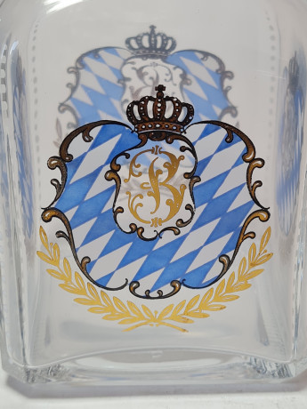 Бутылка для напитков винтажная, стекло с синим декором в виде герба, с крышкой, 20,5 x 8,5 см, Италия, 1960-70гг.