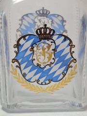 Бутылка для напитков винтажная, стекло с синим декором в виде герба, с крышкой, 20,5 x 8,5 см, Италия, 1960-70гг.