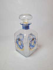 Бутылка для напитков винтажная, стекло с синим декором в виде герба, с крышкой, 20,5 x 8,5 см, Италия, 1960-70гг.