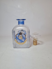 Бутылка для напитков винтажная, стекло с синим декором в виде герба, с крышкой, 20,5 x 8,5 см, Италия, 1960-70гг.