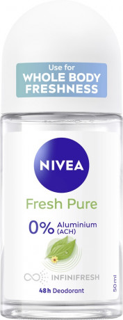 NIVEA Fresh Pure Deodorant Roll-On, 50 ml, Нивеа Дезодорант ролик, аромат жасмина, 0% алюминия, формула INFINIFRESH, 48ч защита, 50 мл