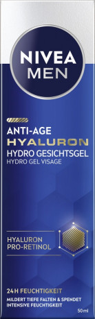 NIVEA MEN Anti-Age Hyaluron Hydro Gesichtsgel, 50 ml, Нивеа Мужской гель для лица anti-age, гиалурон и ретинол, увлажнение и разглаживание морщин, 50 мл