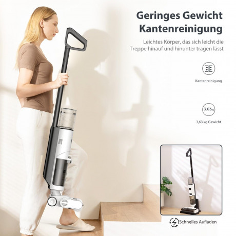 JONR JONR Nass-Trocken-Akkusauger ED12, 200,00 W, Ultraleicht, 30-Minuten, Intelligente Nass-Trocken-Technologie und automatische Reinigungsfunktion, verbessertes Kantenreinigungsdesign, geeignet fur Harte Boden  Беспроводной пылесос JONR для влажной и су