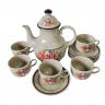 Набор чайный винтажный Winterling Marktleuthen Bavaria  в бежевых тонах с крапинками и яркими цветами: чайник, чашки и блюдца, керамика, Германия, 1960-70гг.