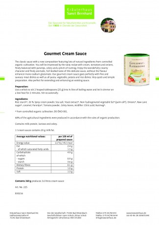 Krauterhaus Sanct Bernhardt Gourmet Cream Sauce, 360 г