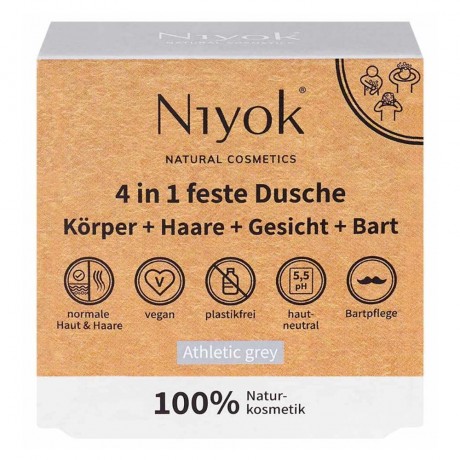 Niyok 4in1 feste Dusche Korper+Haare+Gesicht+B Athletic grey 80g  Твердый душ 4в1 тело+волосы+лицо+B Athletic серый 80г