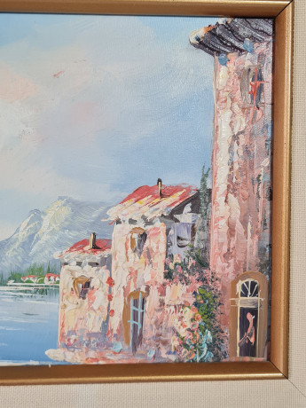 Картина винтажная Im Stil Tessin "Морское побережье", масло, в дерев.раме, 42 х 37 см, Германия, 1980-90гг.