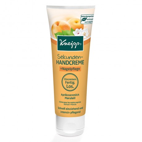 Kneipp Sekunden Hand und Nagel Creme, 75 ml, Kneipp быстровпитывающийся крем для рук и ногтей с абрикосом и маслом марулы, 75 мл