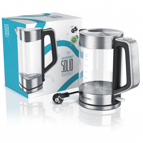 Arendo Arendo Wasserkocher, 1,7 l, 2200 W, Edelstahl  Glas, Cool-Touch-Griff, Uberhitzungs-  Trockengehschutz  Чайник Arendo, 1,7 л, 2200 Вт, стекло из нержавеющей стали, ручка Cool Touch, защита от перегрева и выкипания.