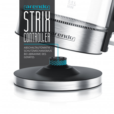 Arendo Arendo Wasserkocher, 1,7 l, 2200 W, Edelstahl  Glas, Cool-Touch-Griff, Uberhitzungs-  Trockengehschutz  Чайник Arendo, 1,7 л, 2200 Вт, стекло из нержавеющей стали, ручка Cool Touch, защита от перегрева и выкипания.