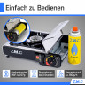 ZMC ZMC Gaskocher Edelstahl Gaskocher 1-flammig + Aufbewahrungskoffer + 4x Gaskartuschen, (Butangas Campingkocher fur Innenraum/Outdoor, Campinggaskocher 2,2 kW mit Piezozundung), Kochfeld Herd Gaskocher mit Kartusche, Gaskochfeld fur Camping  Газовая пли