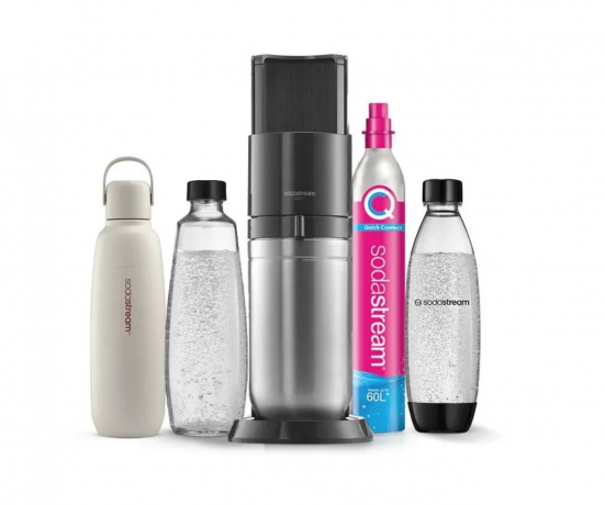 SodaStream DUO Wassersprudler Allrounder Pack аппарат для газирования воды (Германия), комплект с баллоном и бутылками, экономия и контроль газа, пластик/стекло, черный