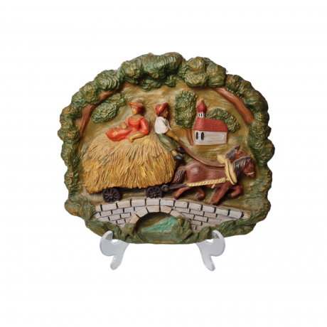 Объемная картина "Телега с сеном", 21 x 22,5 x 2,5 см, Германия, 1960-70гг.