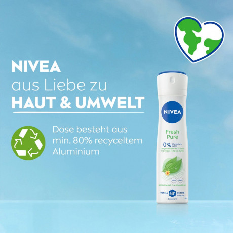 NIVEA Fresh Pure Deodorant Spray, 150 ml, Нивеа Дезодорант спрей, аромат жасмина, 0% алюминия, формула INFINIFRESH, 48ч защита, 150 мл