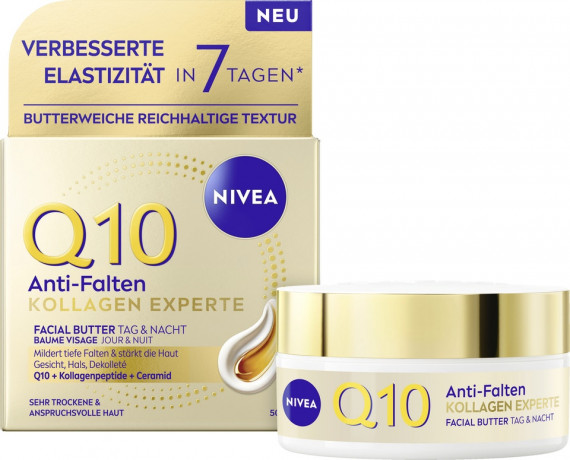 NIVEA Q10 Anti-Falten Kollagen Experte Facial Butter, 50 ml, Нивеа масло-бальзам для лица витамин E, коэнзим Q10, масло ши против морщин 50 мл