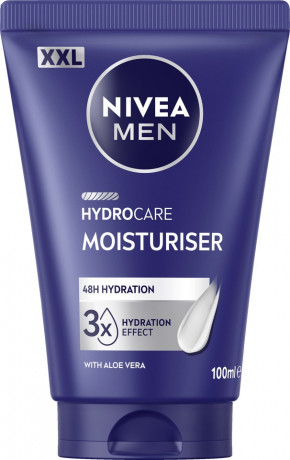 NIVEA MEN HydroCare Moisturiser XXL, 100 ml, Нивеа Мужской крем для лица, провитамин B5 и алоэ вера, 48ч увлажнение, увеличенный объём, 100 мл