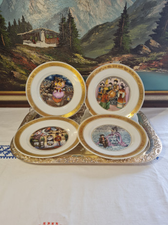 Декоративные тарелки винтажные The Hans Christian Andersen Plates, белый фарфор с изображением сцен из сказок , 4 шт х 19 x 2,5 см, Германия, 1960-70гг.