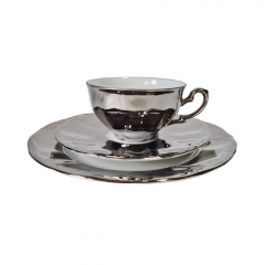 Чайное трио винтажное Kronester Bavaria, серебристо-белый фарфор, Германия, 1960-1970гг.