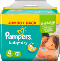 Pampers Baby-Dry Подгузники Размер 4 Maxi 7-18kg Jumbo+ Pack, 78 шт
