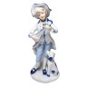 German Porcelain, Коллекционная фарфоровая статуэтка рококо с позолотой "Музыкант с собакой" 20см, 1960-1970гг.