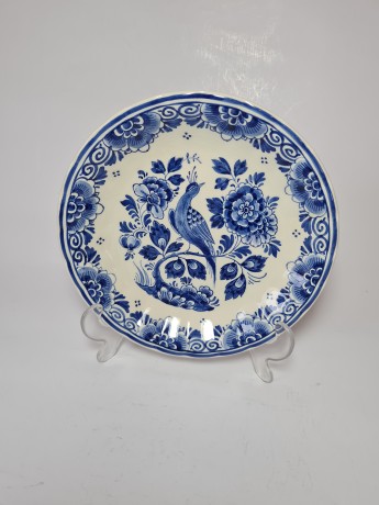 Delft Делфтский фарфор Винтажная тарелка "Птица и цветы" 20см, Голландия 1960г.