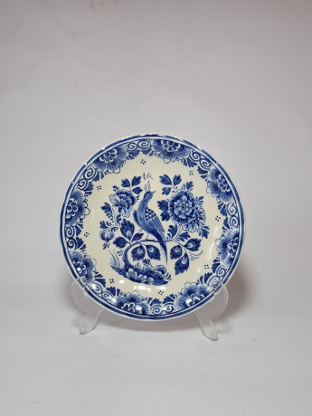 Delft Делфтский фарфор Винтажная тарелка "Птица и цветы" 20см, Голландия 1960г.