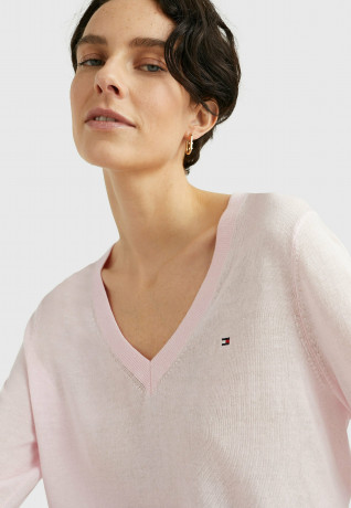 Tommy Hilfiger FLAG V-NECK  Jumper pastel pink ФЛАГ V-ОБРАЗНЫЙ ВЫРЕЗ джемперы пастельно-розовый