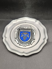 Тарелка декоративная винтажная &quot;Герб города Унтергромбах&quot; / Серия &quot;Геральдика&quot;, яркий декор, олово (95%), 23 см, Германия, 1970-80гг.