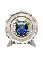 Тарелка декоративная винтажная &quot;Герб города Унтергромбах&quot; / Серия &quot;Геральдика&quot;, яркий декор, олово (95%), 23 см, Германия, 1970-80гг.