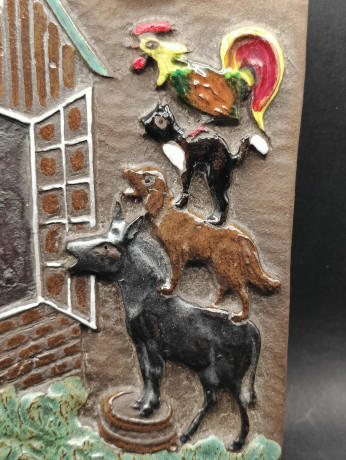 Панно декоративное винтажное VK "Бременские музыканты", керамика, 19 х12 см, с подвесом, Германия, 1980-90гг.