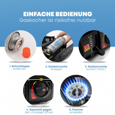 ZMC ZMC Gaskocher 2in1 Campingkocher Grillplatte mit Piezozundung + 16x Gaskartuschen, (Grillplatte Tischgrill Transportkoffer Gasbrenner Gasgrill Kochfeld LPG Anschluss Schwarz Warmeleistung: 2,2KW), Butan Gas 227g Campingkocher Outdoor Camping Gas Koche