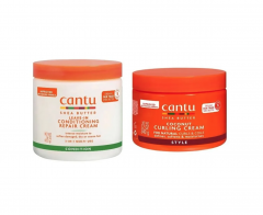 Cantu Shea Butter Leave in + Curling Cream Набор для кудрявых волос 2 шт: несмываемый кондиционер 453 г + крем для кудрей 340 г, без сульфатов, КГМ