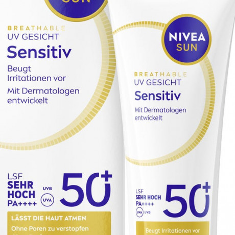 NIVEA SUN Breathable UV Gesicht Sensitiv LSF 50+, 40 ml, Нивеа Солнцезащитный крем для лица, SPF 50+, для чувствительной кожи, воздухопроницаемый, 40 мл