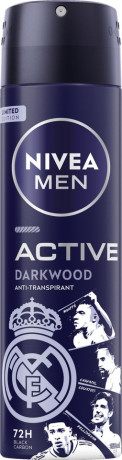 NIVEA MEN Active Darkwood Real Madrid Deo Spray, 150 ml, Нивеа Мужской дезодорант антиперспирант спрей, активированный уголь, 72ч защита, древесный аромат, 150 мл