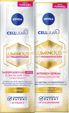 NIVEA Cellular Luminous630 Vorteilsset Tagespflege SPF 50 + Intensiv-Serum, 70 ml, Нивеа Набор против пигментных пятен, Luminous630, дневной крем SPF 50 и сыворотка, 70 мл