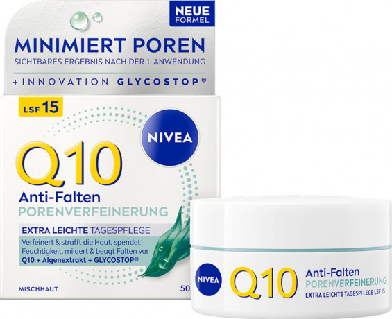 NIVEA Q10 Anti-Falten Porenverfeinerung Extra leichte Tagespflege, 50 ml, Нивеа дневной крем SPF 15 коэнзим Q10, алоэ вера, креатин против морщин 50 мл